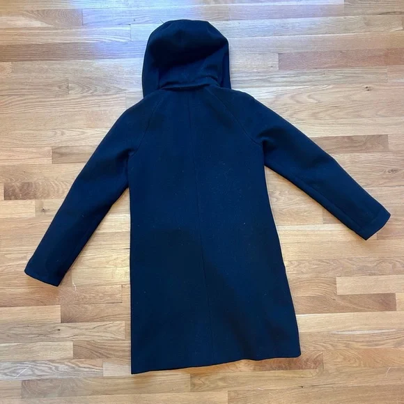 Women’s Theory Black Wool Coat with Hood - Size Small - Picture 2 of 3